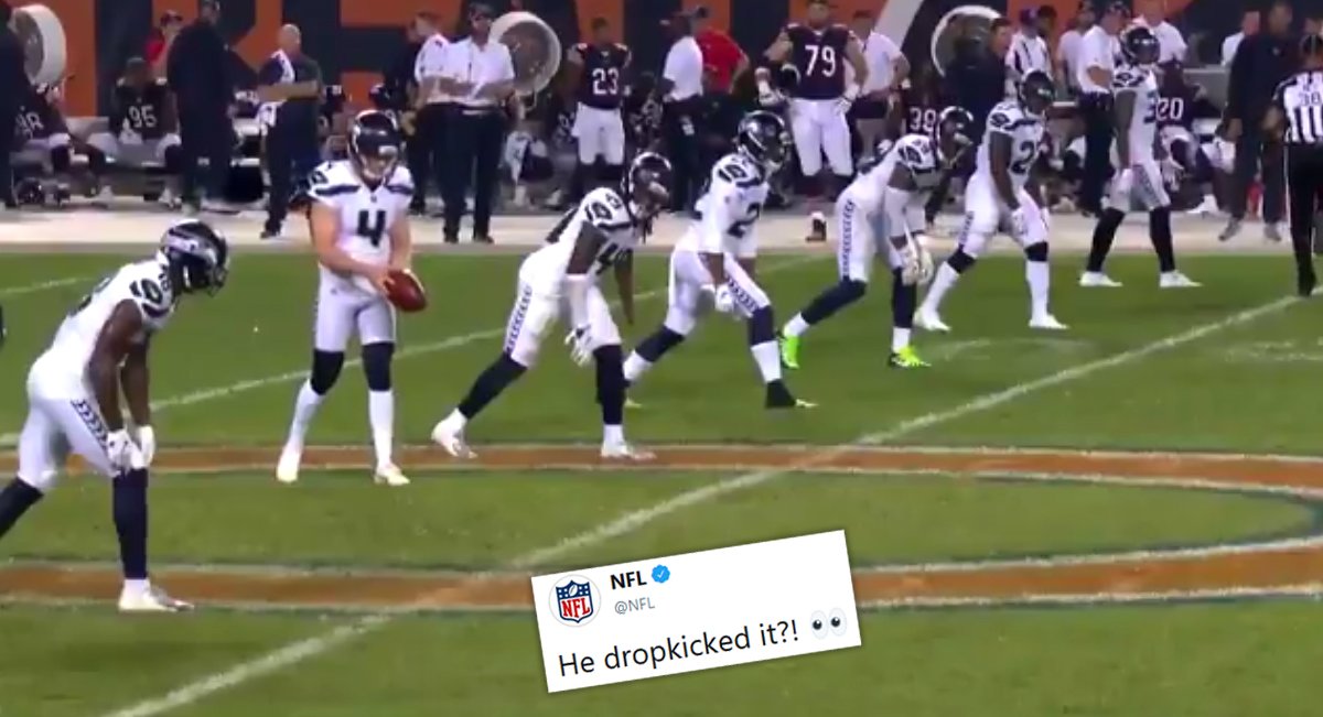 NFL kicker shocks football fans with rugbystyle drop kick to restart