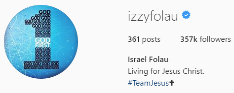 Israel Folau instagram profile
