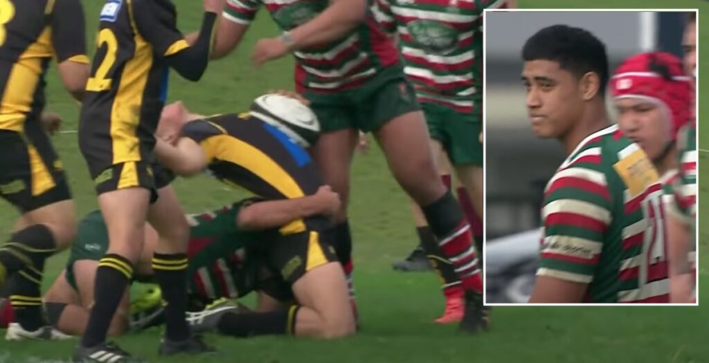 Kiwi youngster sees just yellow for spine-bending hit in college rugby
