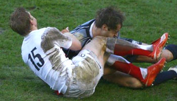 Ian Balshaws knee meets Rory Lamonts face