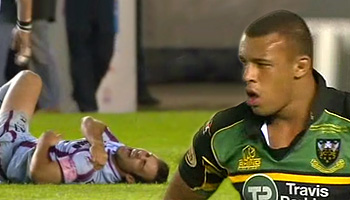 Courtney Lawes smashes Morgan Parra in European Challenge Cup Final