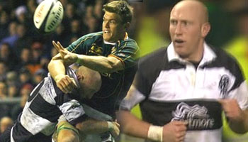 Tom Shanklin try saving tackle on Juan Smith